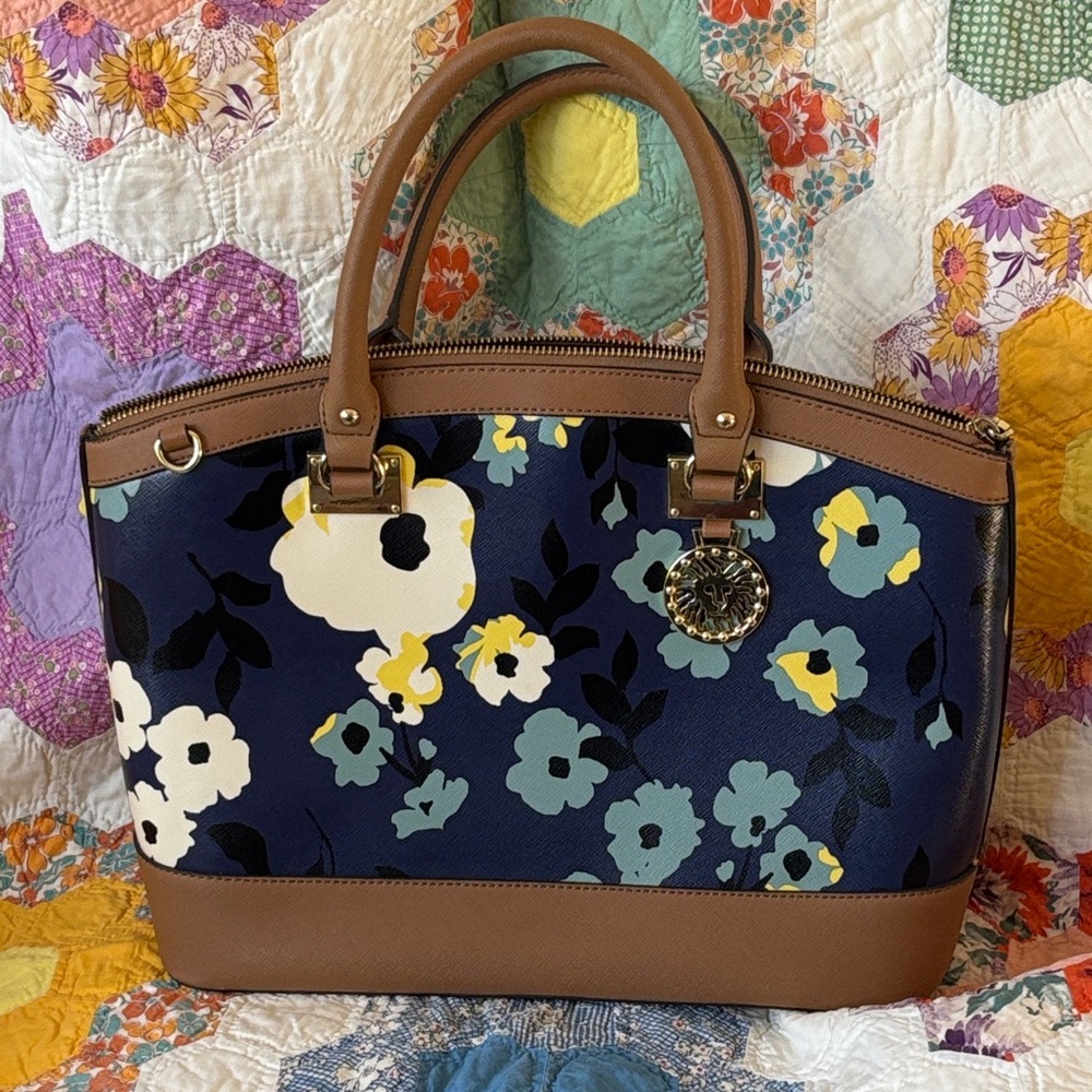 Anne Klein Large Floral Blue and Brown Women's Tote Bag